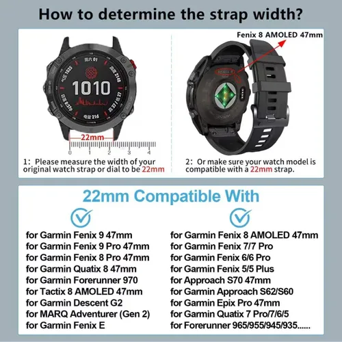 Vista 2 de ZPJPPLX Correa de silicona de ajuste rápido de 0.866 in compatible con Garmin Fenix 8 AMOLED 1.850 in/7 Pro/7/6 Pro/6/5 Plus/5, correas de repuesto