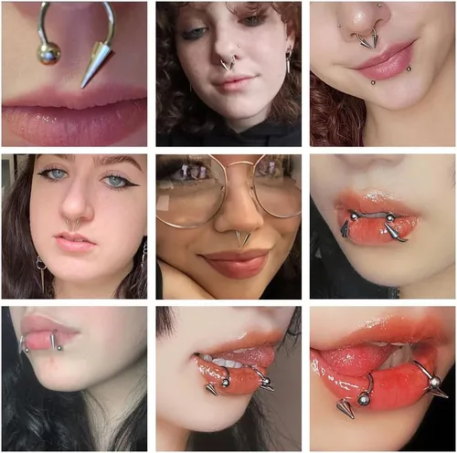 Vista 5 de Zolure 16g Anillos de labio de herradura, joyería labret, anillo de barra de labio, anillo de pico, joyería de mordida de serpiente, pendientes