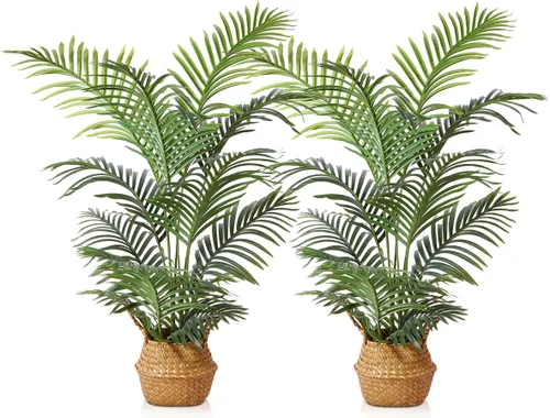 Vista 11 de LOMANTO Planta de palma falsa Majesty, plantas artificiales de 2 pies