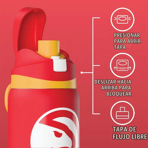 Vista 5 de Hydrapeak Botella de agua aislada de 32 onzas con licencia oficial de la NBA Atlanta Hawks Oasis con tapa y asa con botón de presión, botella