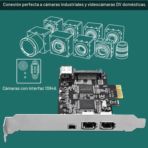 Vista 3 de Tarjeta PCIE 1394A Firewire 400 de 4 puertos para Windows OS y PC MAC OS, TI TSB43AB23, 3 x 6 pines y 1 interfaz 1394A de 4 pines, con cables de 4