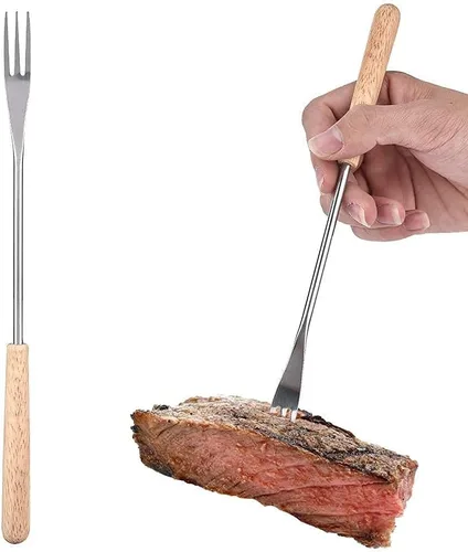Vista 4 de Mumusuki Paquete de 6 tenedores para fondue de acero inoxidable con mango de madera, 10.4 in