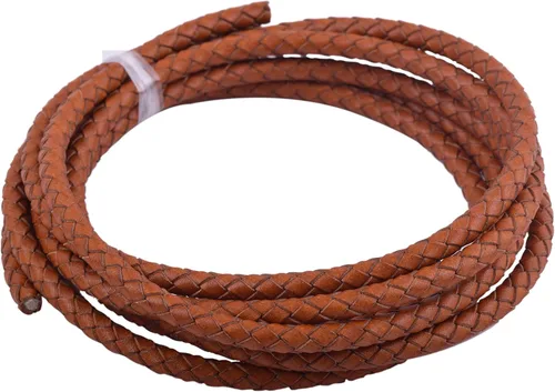 Vista 50 de 2 yardas 8.0mm Cordón redondo de cuero trenzado auténtico marrón antiguo para corbata de bolo