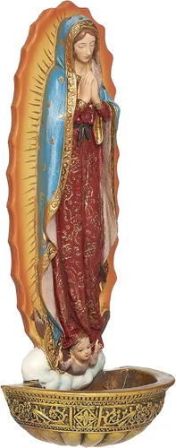 Vista 3 de Joseph's Studio by Roman - Fuente de agua bendita Nuestra Señora de Guadalupe, colección renacentista, 7.5 pulgadas de alto, resina y piedra, regalo