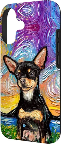 Vista 2 de Negro y bronceado liso Chihuahua Starry Night Dog ilustraciones caso para iPhone 17