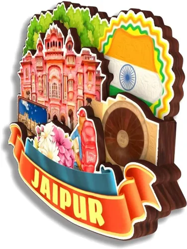 Vista 3 de Jaipur India - Imán de nevera de madera 3D de madera hecha a mano para viajes, recuerdos de la ciudad, imán para nevera, decoración del hogar