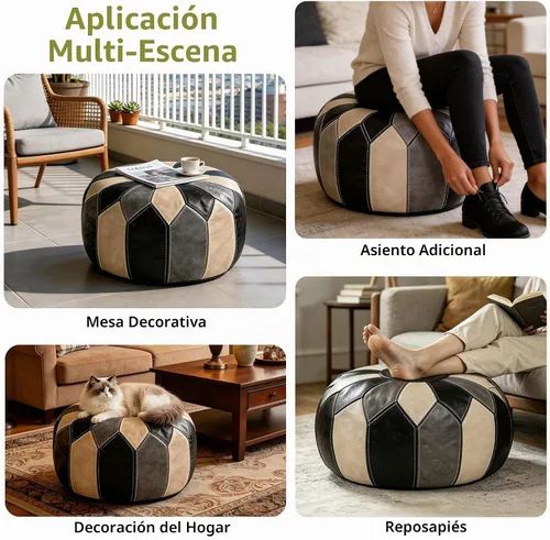 Vista 5 de Thgonwid Funda redonda sin relleno, otomana de almacenamiento de piel sintética, taburete marroquí bohemio, decoración multiusos para el hogar, sala