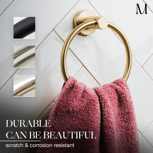 Vista 2 de Marmolux Acc - Toallero con forma de anilla cepillado dorado - Moderno soporte para toallas de mano - Barra de toallas de baño de acero inoxidable
