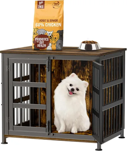 Vista 8 de Jaula para perros de 26 pulgadas, jaulas para perros de razas grandes, jaulas para perros interiores de madera, mesa auxiliar, jaula combinada