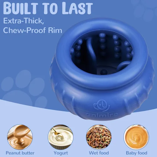 Vista 4 de Wobbly Juguete de Enriquecimiento para Lamer para Perros, Cuenco de Lamer Congelado Rellenable para Mantener Ocupados a los Perros, Juguete Azul