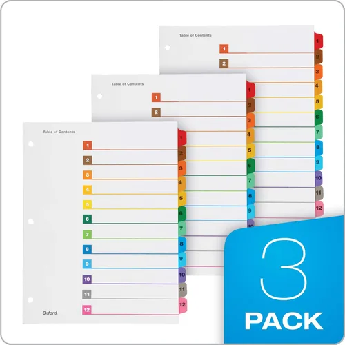 Vista 4 de Oxford OneStep 89403 - Separadores numéricos de 12 pestañas, tabla de contenido personalizable, funciona con carpeta de 3 anillas, plástico