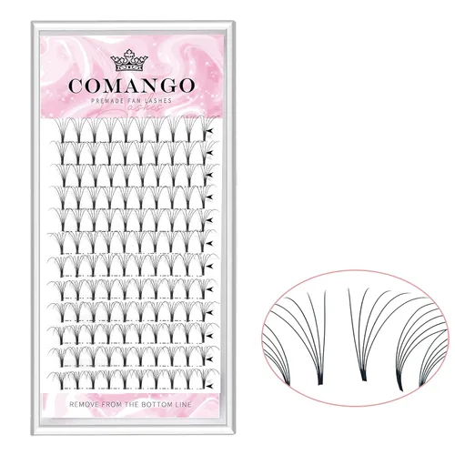Vista 48 de Extensiones de pestañas de volumen prefabricadas 10D, 0.003 in de grosor, rizo C/D, 0.472 in, tallo corto, extensiones de pestañas de volumen
