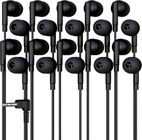 Vista 11 de Paquete de 5 auriculares con cable a granel, auriculares intrauditivos con conector de 0.138 in, cable libre de enredos de 4 pies, ajuste cómodo