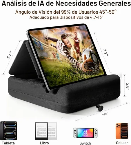 Vista 3 de Soporte de almohada para tablet con almacenamiento, soporte plegable para iPad para Lep, cama, sofá y escritorio, base suave con bolsillo y soporte