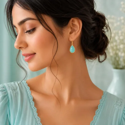 Vista 2 de Aretes de ágata musgo verde de 0.472 x 0.709 in con forma de pera de plata de ley 925, aretes de piedras preciosas hechos a mano, juego de bisel