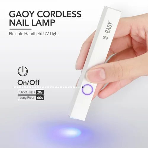 Vista 2 de GAOY Luz UV de mano para uñas de gel, mini lámpara de uñas, portátil inalámbrica recargable, curado rápido A-blanco