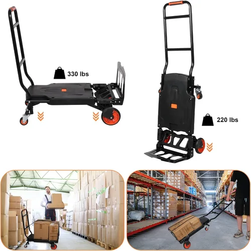 Vista 6 de Carro de mano plegable, camión de plataforma de doble propósito con plegado de un botón, carrito de equipaje portátil de cama plana con cordón