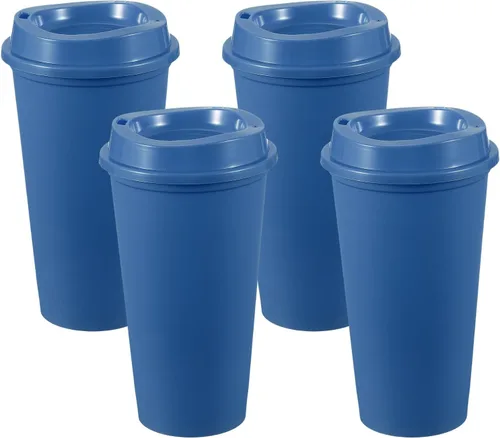 Vista 16 de uxcell 2 tazas reutilizables para café, 16 onzas, café de viaje, color azul Azul claro