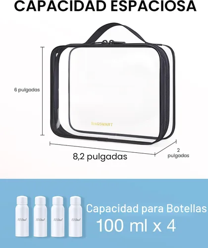 Vista 2 de BAGSMART Neceser transparente con asa, paquete de 2 unidades, aprobado por Negro Absoluto