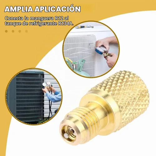 Vista 6 de Adaptador de latón R134A, adaptador de tanque de refrigerante de freón hembra de 1/4 pulgadas macho a 1/2 pulgada hembra con núcleo de válvula