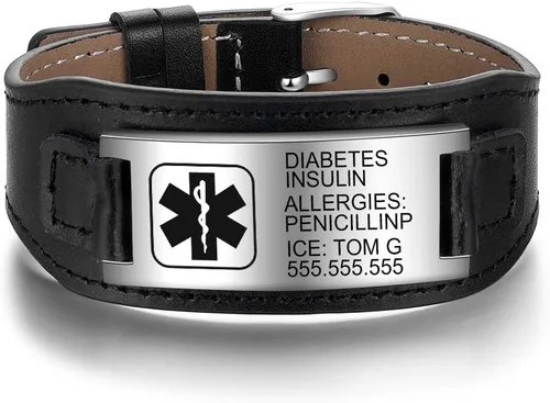 Vista 105 de OPALSTOCK Pulseras médicas personalizadas de silicona ajustable para identificación de emergencias, grabado gratuito, 9 pulgadas, resistente al