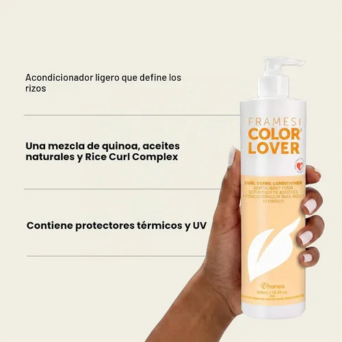 Vista 3 de Framesi Color Lover Curl Define Acondicionador, 16.9 fl oz, acondicionador para cabello rizado con quinua, cabello teñido