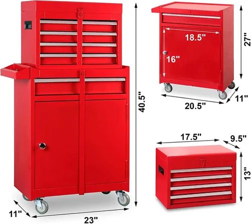 Vista 3 de ROAD DAWG ATBT1204D-Torin - Organizador de herramientas para taller de color rojo Caja de herramientas desmontable con 4 cajones con gran gabinete
