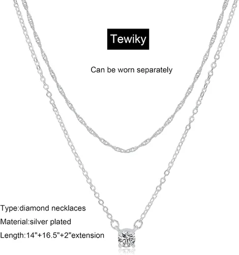 Vista 6 de Tewiky Collares de diamantes para mujer, delicado collar de oro chapado en oro de 14 quilates, collar largo de lariat, collar de oro simple