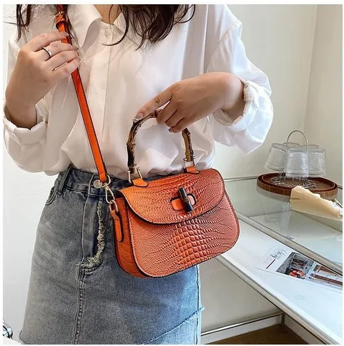 Vista 7 de Bolso de mano de cuero artificial de bambú con asa superior para mujer, elegante bolso de noche, regalo para mujer, hecho a mano