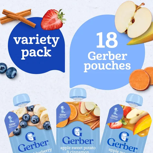 Vista 6 de Gerber Bolsas de comida para bebés, niños pequeños a partir de 12 meses, paquete variado de frutas surtidas, 3.5 onzas (juego de 18)