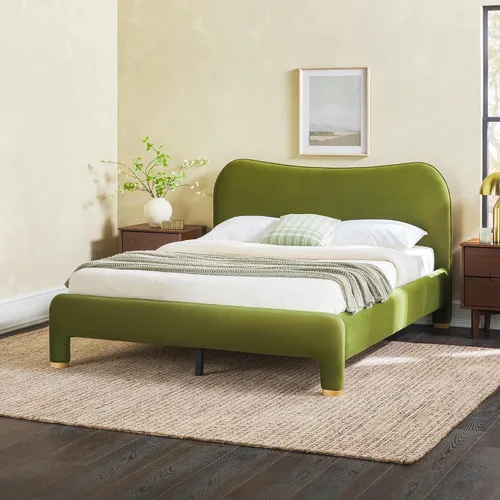 Vista 13 de Walker Edison Chantelle - Cama Queen tapizada moderna curva, tamaño Queen, terciopelo verde