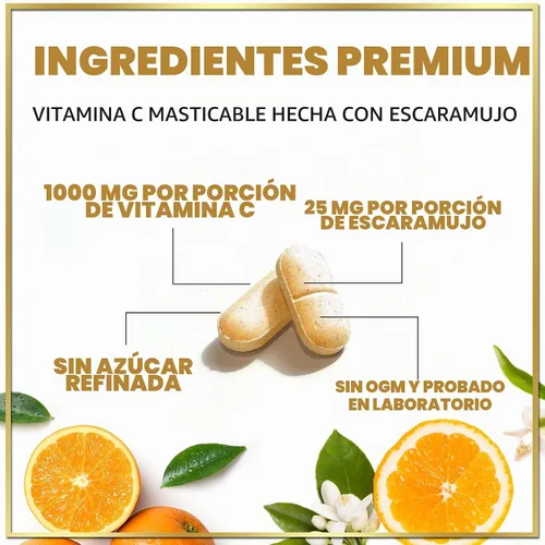 Vista 3 de Vitamin C 1000mg Per Serving - Extra Strength with Rose Hips Bioflavonoids - Sugar Free Vitamin C Chewable Pills, Vit C Supplement for Immune