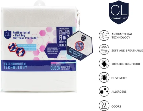 Vista 2 de Comfort Lab Funda de colchón hipoalergénica – Ayuda a evitar los alérgenos irritantes – Funda de cama transpirable y silenciosa – Bolsillos