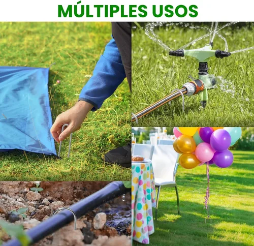 Vista 5 de Estacas de jardín en forma de U, 50 paquetes de estacas de riego de calibre 11 de 4 pulgadas, grapas galvanizadas resistentes para tubos, césped