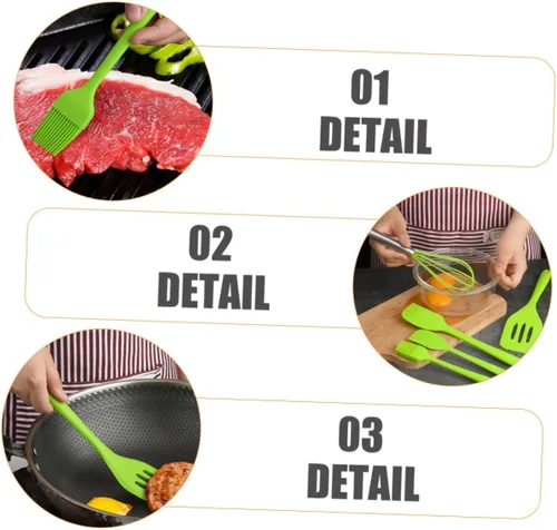 Vista 4 de TOYANDONA 5pcs Silicone Baking Utensil Set Non-stick Kitchen Cooking Tools Heat Resistant Green Household Kitchenware with Stainless Steel Handles