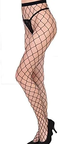 Vista 4 de Paquete de 3 mallas de red de cintura alta para mujer, medias de malla, Negro