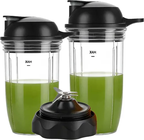 Vista 6 de Cuchilla extractora de repuesto con mango personal de 24 onzas y tapa para llevar Nutribullet Select 1200 y licuadora Combo