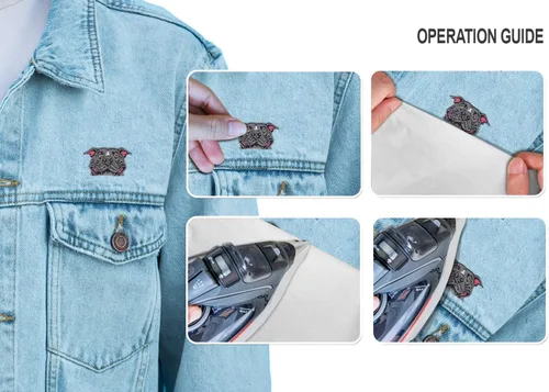 Vista 7 de WIRESTER Parche bordado vintage para planchar para camisas, jeans, chaquetas, sombreros, perro pitbull azul sonriente