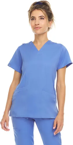 Vista 4 de MediChic Conjunto de 8 bolsillos para ropa quirúrgica, antiarrugas, médica, elástico, con cuello en V