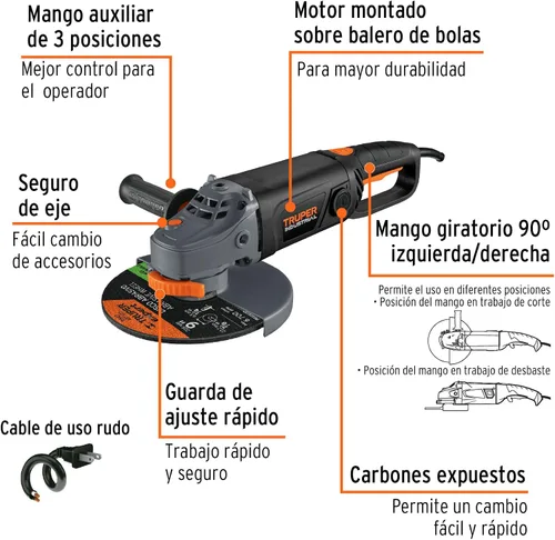 Vista 2 de TRUPER ESMA-9N3 Amoladora angular 9, industrial, 2000 w