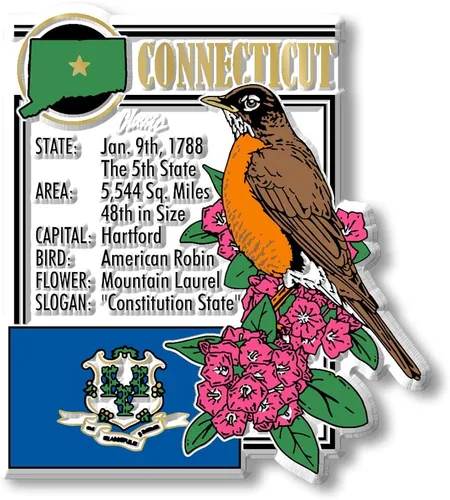 Vista 2 de Connecticut - Juego de imanes estatales de seis piezas de Classic Magnets, incluye 6 diseños únicos, recuerdos coleccionables de goma 3D