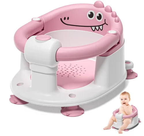 Vista 10 de Asiento de baño para bebés de 5 meses en adelante, asiento de baño antideslizante para sentarse, cojín suave y diseño compacto, asiento de bañera