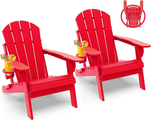 Vista 15 de GREENVINES Silla Plegable Adirondack Plástico HDPE Sillas para Fogata Todo Tiempo Portavasos Ártico para Terraza Patio Trasero Patio