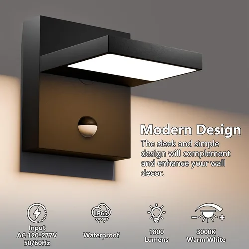 Vista 2 de Luz exterior con sensor de movimiento, luces LED de seguridad de 650 lm para exteriores, impermeables, con cabezal ajustable de 270°, iluminación