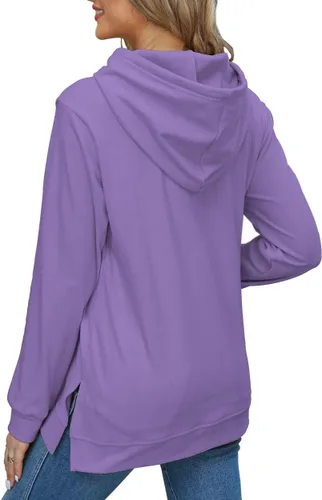 Vista 4 de Beimuc Sudaderas con capucha para mujer, con dobladillo dividido, con cordón, casual, manga larga, con bolsillos
