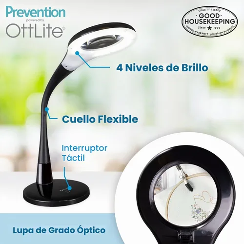 Vista 2 de OttLite Prevención LED lámpara de escritorio con lupa ajustable, negro