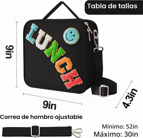 Vista 6 de Bolsa de almuerzo aislada con correa ajustable para el hombro, caja de almuerzo grande aislada de nylon, bolsa de almuerzo reutilizable con asa