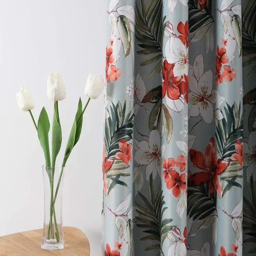 Vista 3 de Leeva Cortinas opacas con estampado de flores y hojas, estilo campestre, aislamiento térmico, cortinas reductoras de luz para comedor, 2 paneles, 52