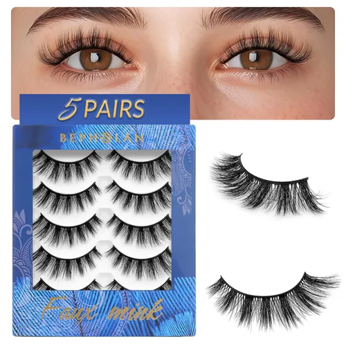 Vista 9 de Pestañas de Aspecto Natural Pestañas Postizas - BEPHOLAN Pestañas Postizas 3D Súper Esponjosas Pestañas Postizas Banda Transparente Pestañas Wispy