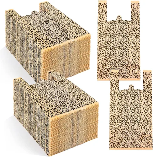 Vista 8 de Fulmoon 100 bolsas de plástico con estampado de leopardo, bolsas de plástico para mercancía con asas, bolsa de embalaje para pequeñas empresas